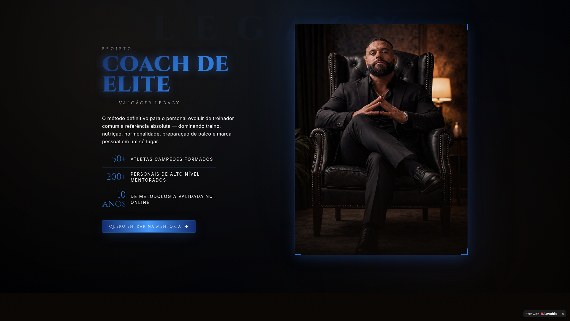 Screenshot do site Coach de Elite, mentoria para personal trainers
