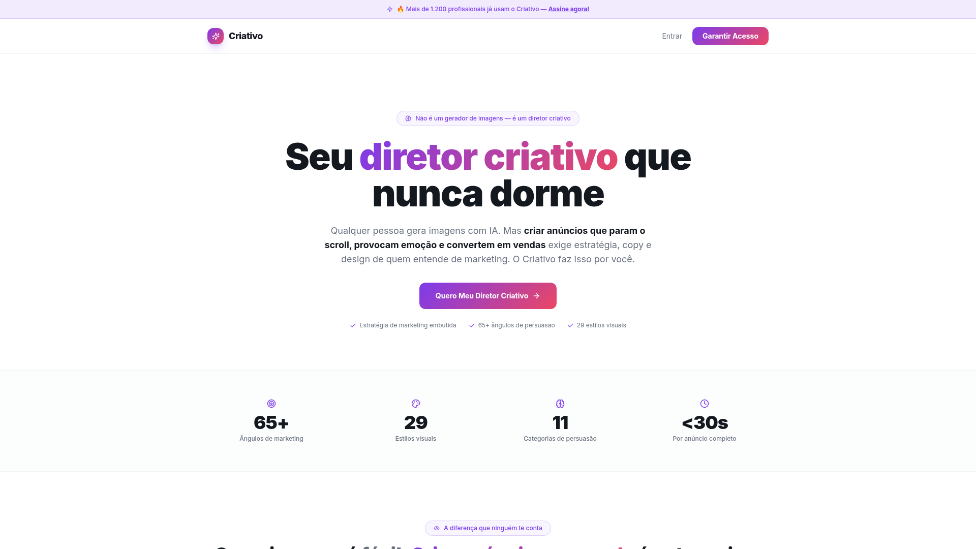 Screenshot do site Criativo, gerador de imagens com IA