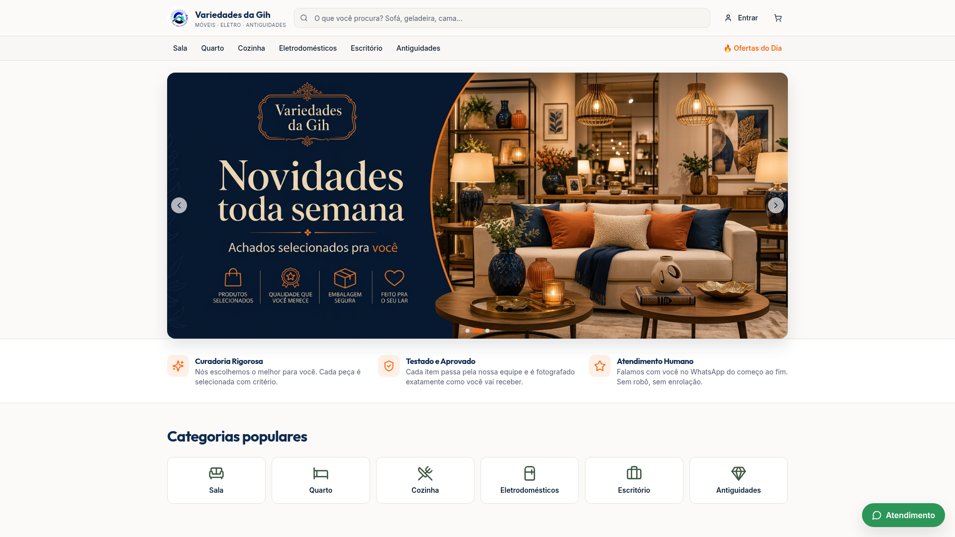 Screenshot da loja Variedades da Gih, e-commerce de variedades